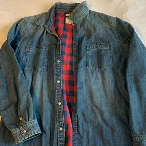 Plaid Lined Fake Jean Jacket